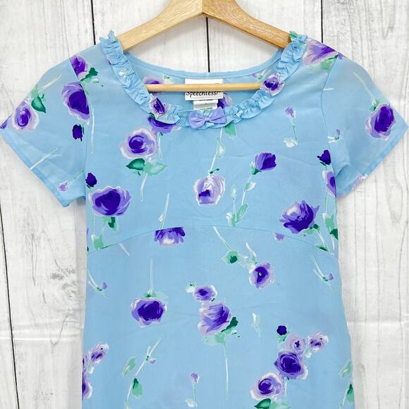 SPEECHLESS XS American VINTAGE 90s Blue Floral Dress Knee Length Babydoll - Picture 3 of 8
